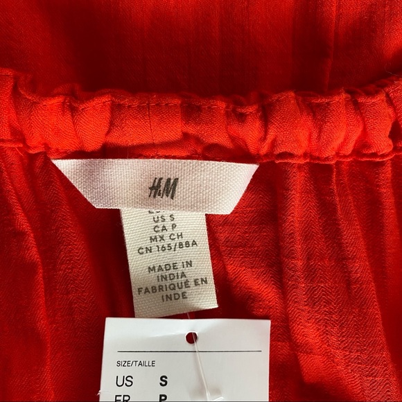 H&M bright Red Cotton Dress With Drawstring Mid Length Sz Small NWT - Picture 5 of 8
